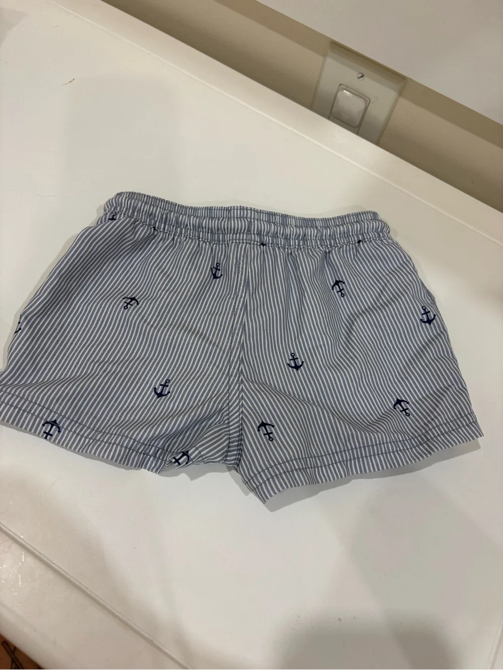 Carter's Light Blue Pinstripe Swim Shorts with Navy Anchors